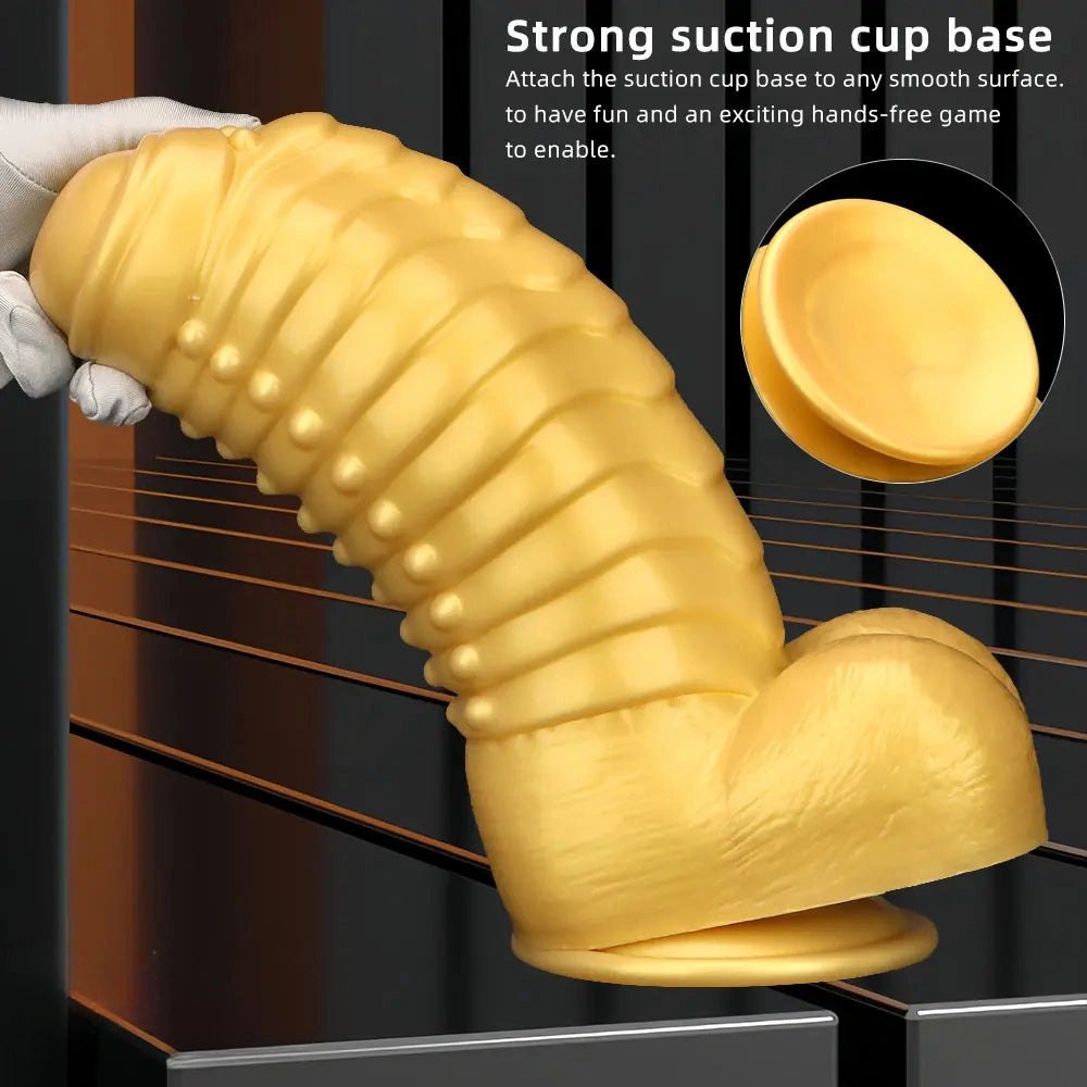 Gold Silicone Ribbed Giant Dildo - Big Textured Silicone Dildo