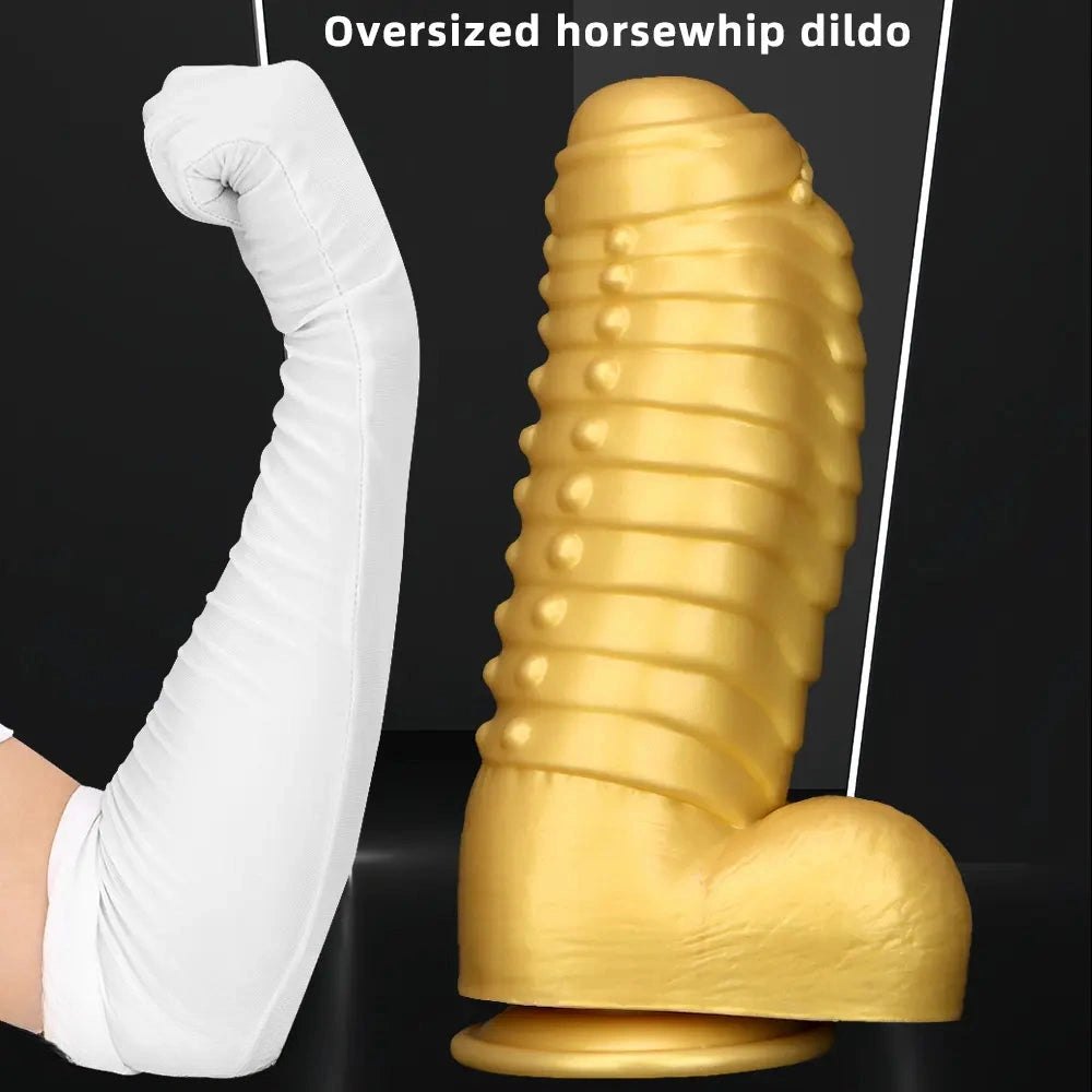 Gold Silicone Ribbed Giant Dildo - Big Textured Silicone Dildo