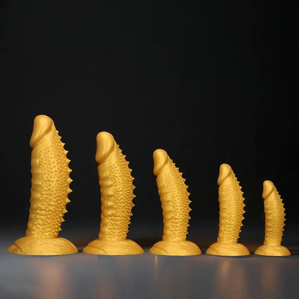 Gold Spiked Fantasy Dildo - Curved Silicone Dildo