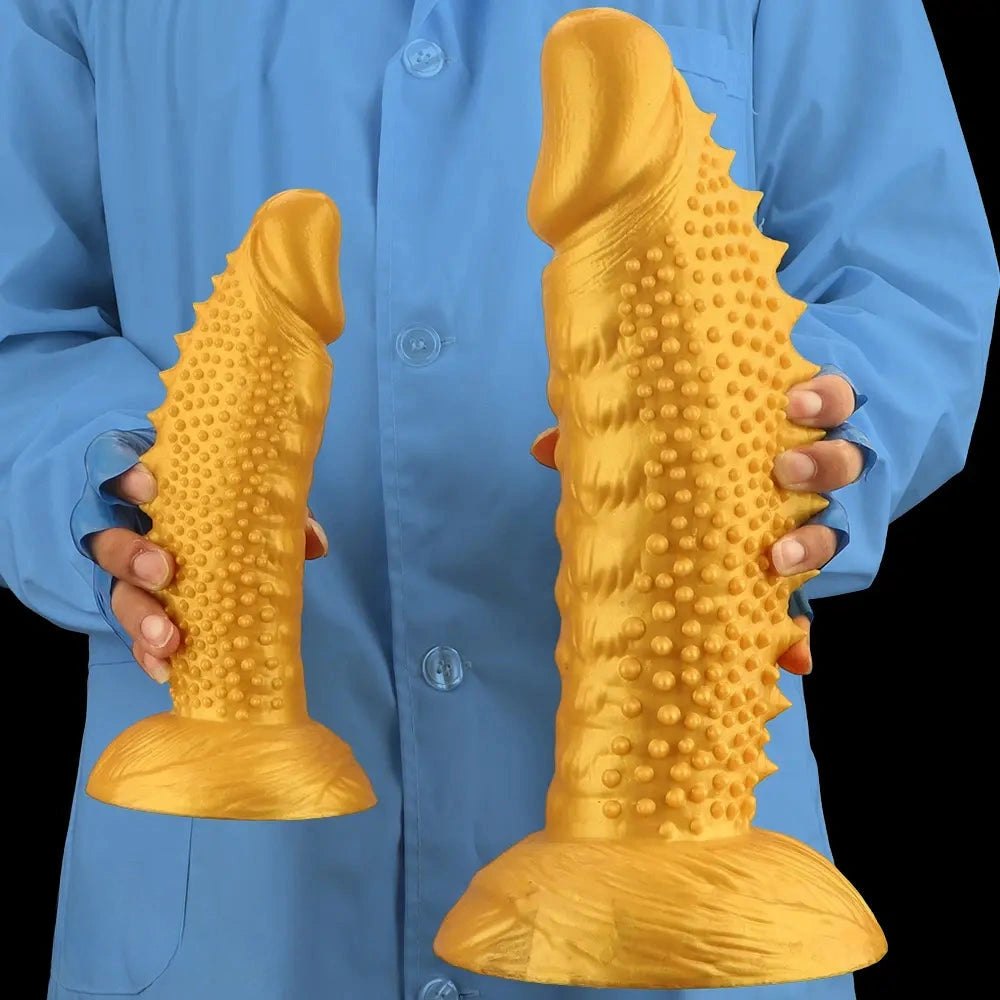 Gold Spiked Fantasy Dildo - Curved Silicone Dildo