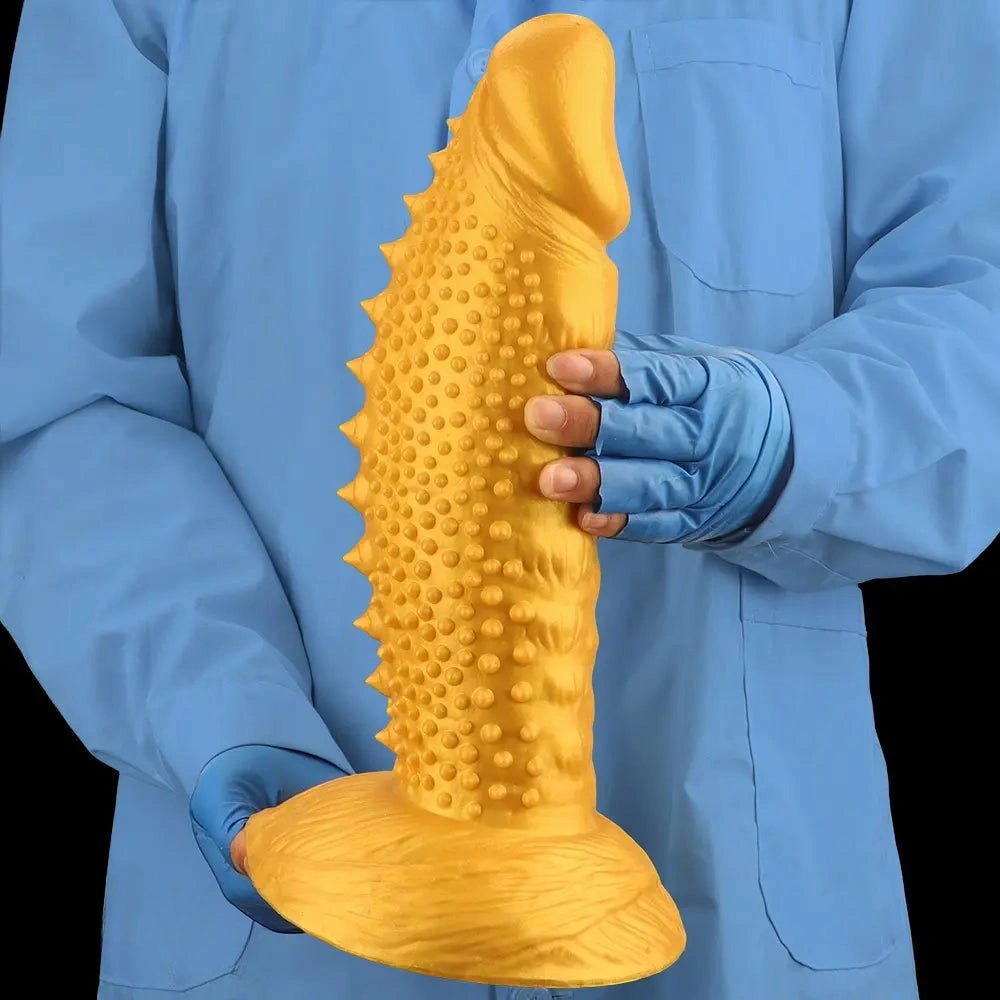 Gold Spiked Fantasy Dildo - Curved Silicone Dildo