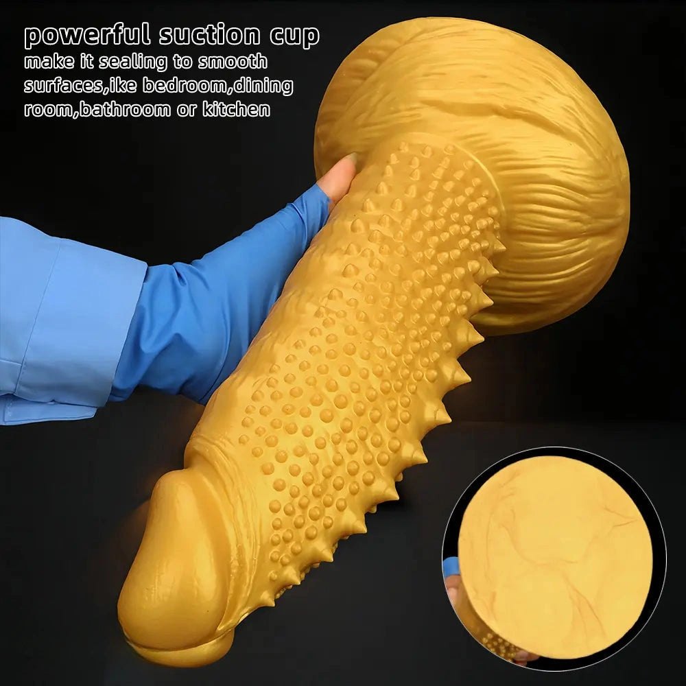Gold Spiked Fantasy Dildo - Curved Silicone Dildo
