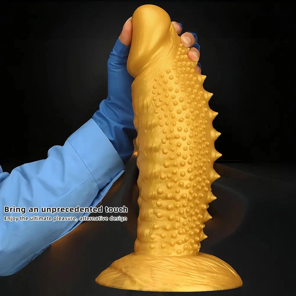 Gold Spiked Fantasy Dildo - Curved Silicone Dildo