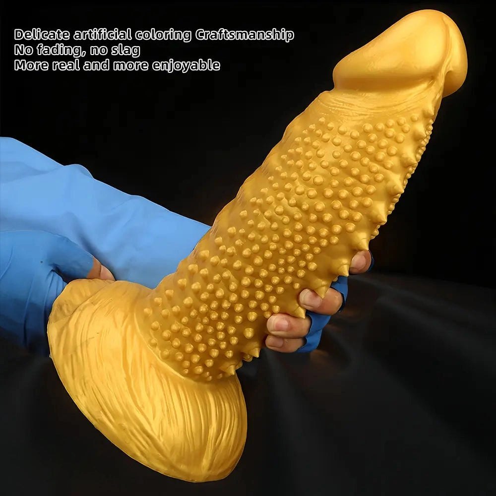 Gold Spiked Fantasy Dildo - Curved Silicone Dildo