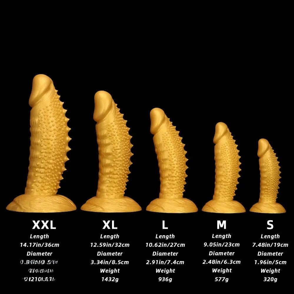 Gold Spiked Fantasy Dildo - Curved Silicone Dildo
