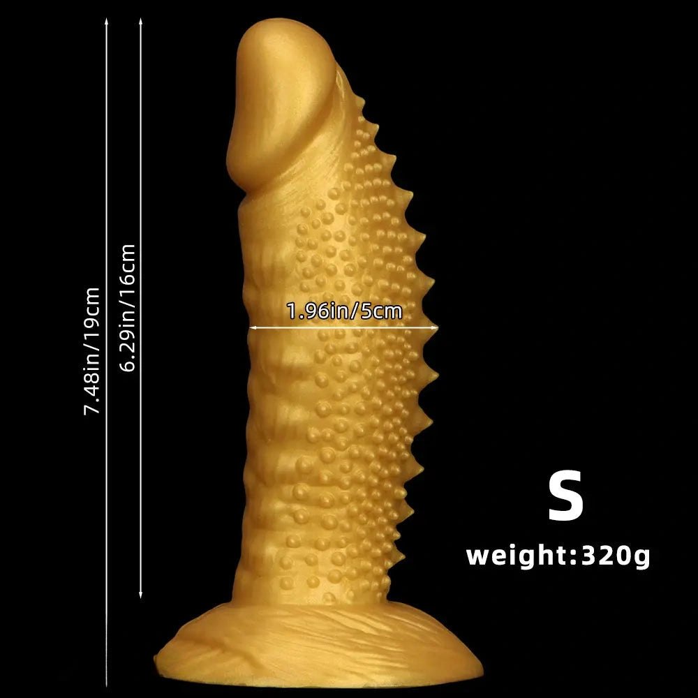 Gold Spiked Fantasy Dildo - Curved Silicone Dildo