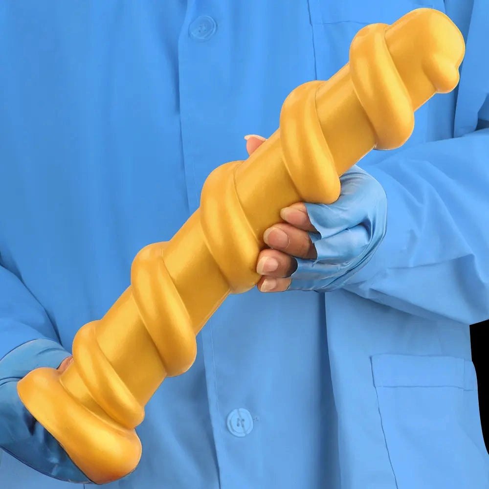 Gold Spiral Thread Huge Dildo 13in - Giant Thick Dildo