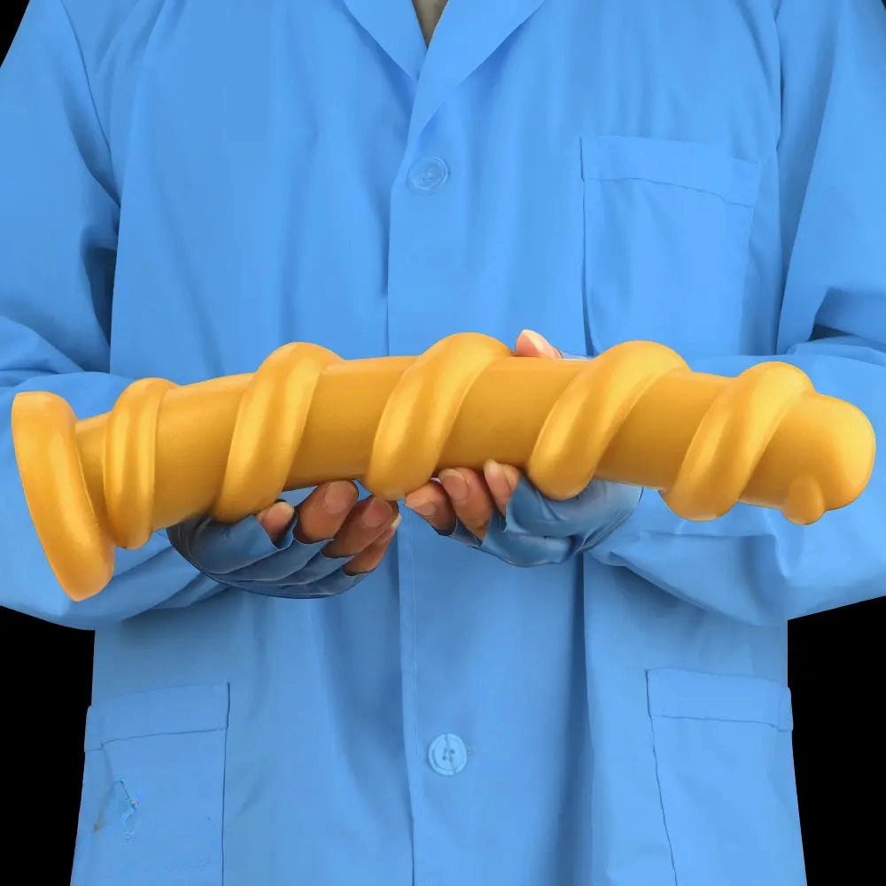 Gold Spiral Thread Huge Dildo 13in - Giant Thick Dildo