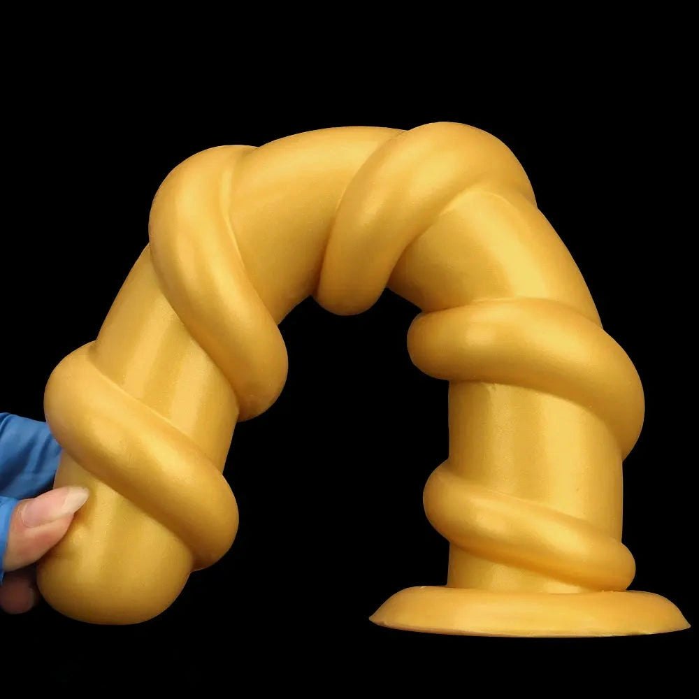 Gold Spiral Thread Huge Dildo 13in - Giant Thick Dildo