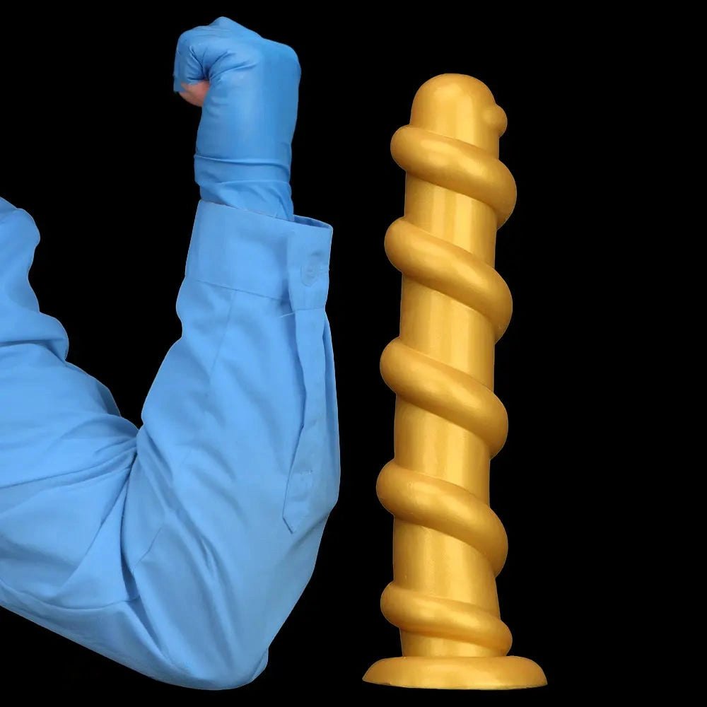 Gold Spiral Thread Huge Dildo 13in - Giant Thick Dildo