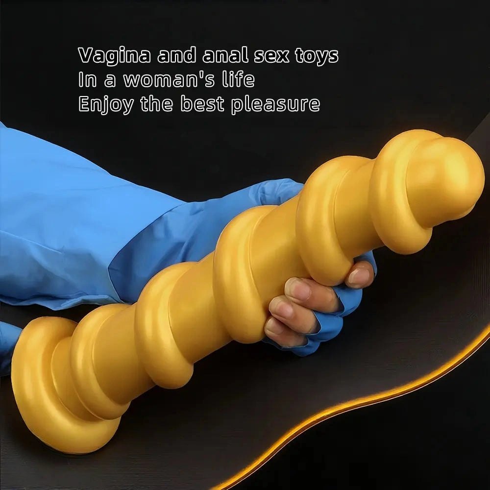 Gold Spiral Thread Huge Dildo 13in - Giant Thick Dildo