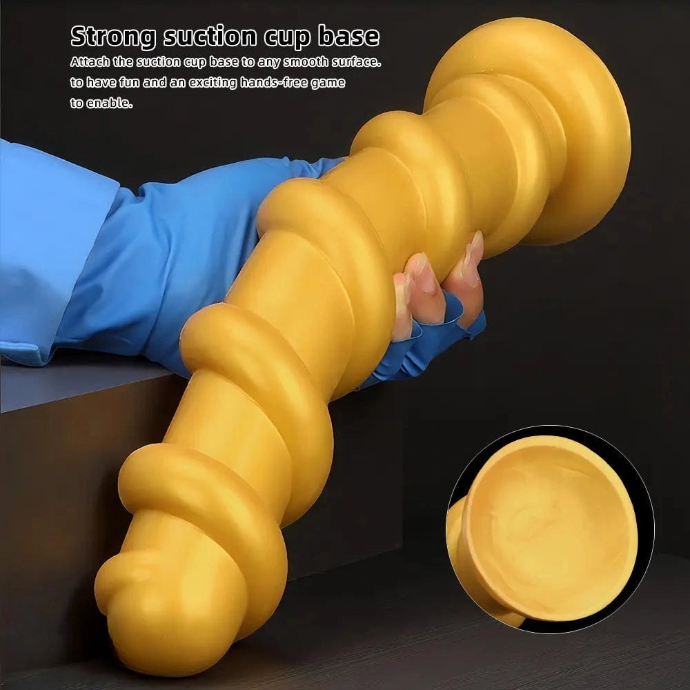 Gold Spiral Thread Huge Dildo 13in - Giant Thick Dildo
