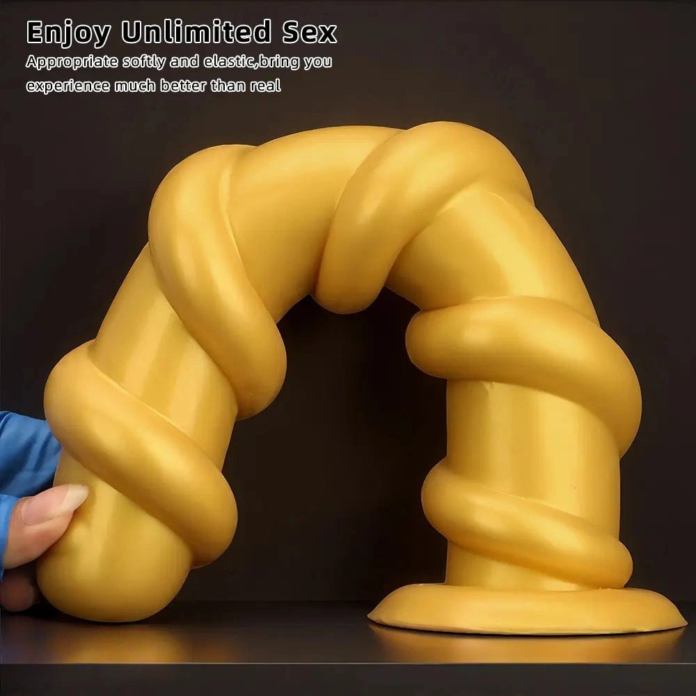 Gold Spiral Thread Huge Dildo 13in - Giant Thick Dildo
