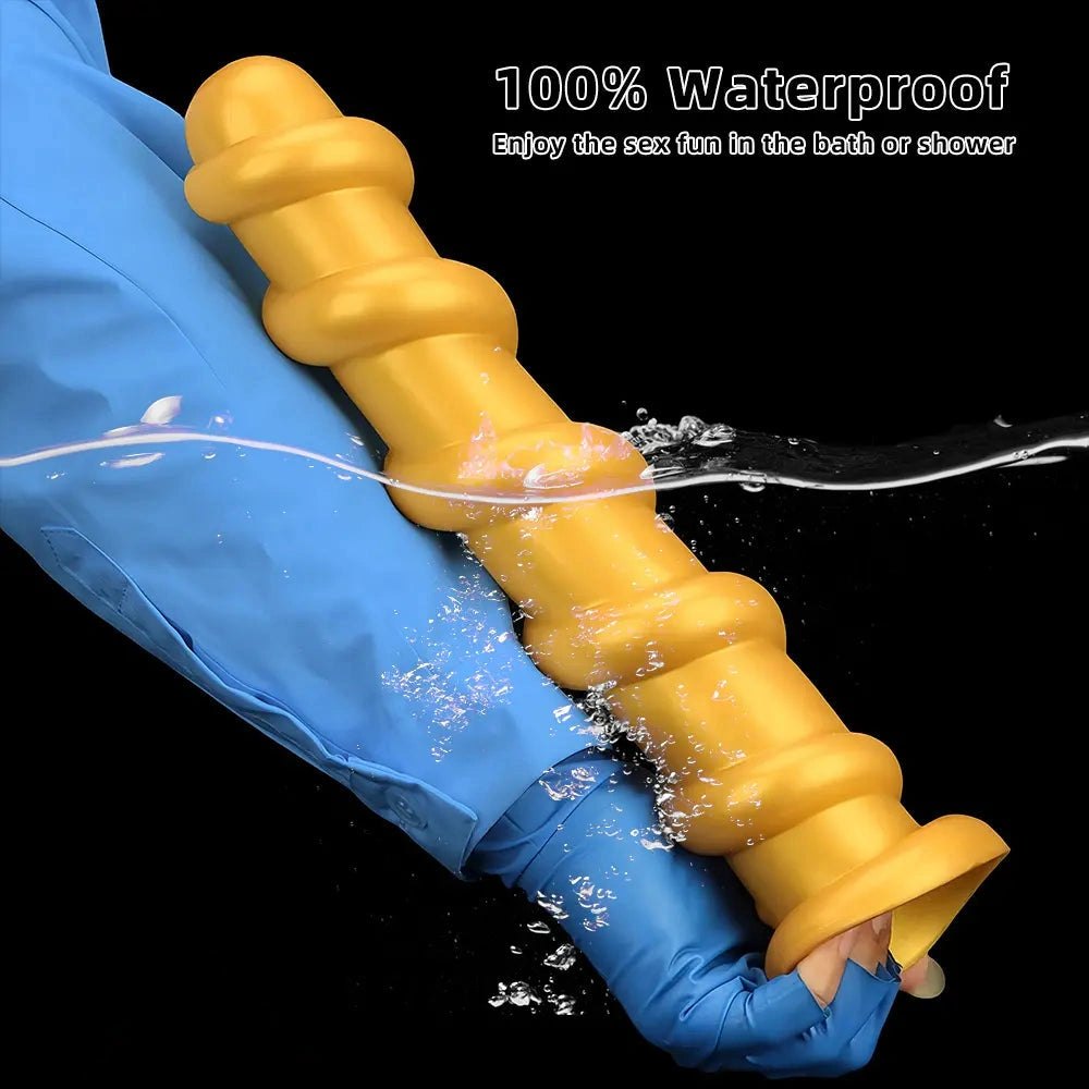 Gold Spiral Thread Huge Dildo 13in - Giant Thick Dildo
