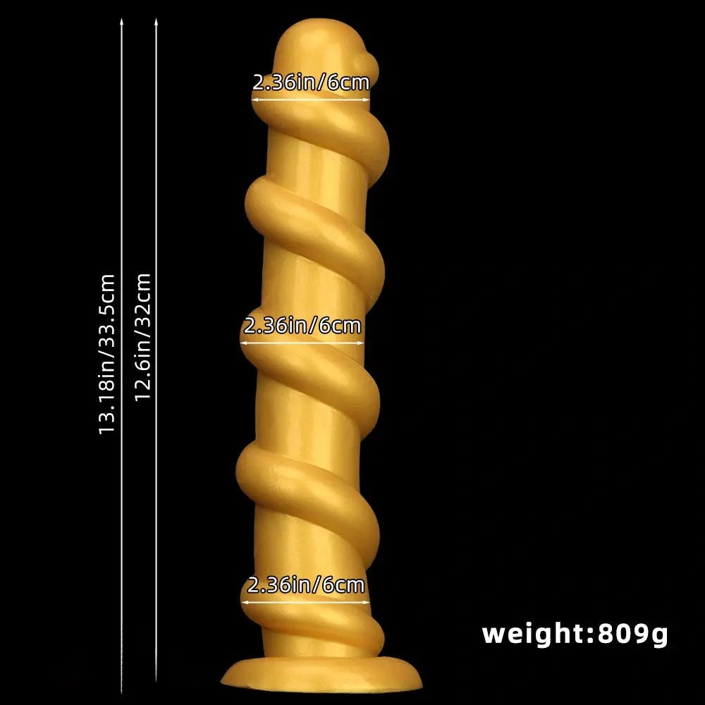 Gold Spiral Thread Huge Dildo 13in - Giant Thick Dildo