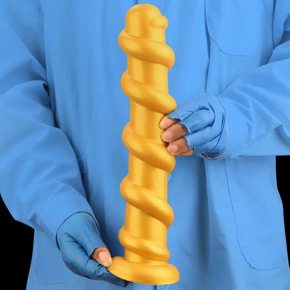 Gold Spiral Thread Huge Dildo 13in - Giant Thick Dildo