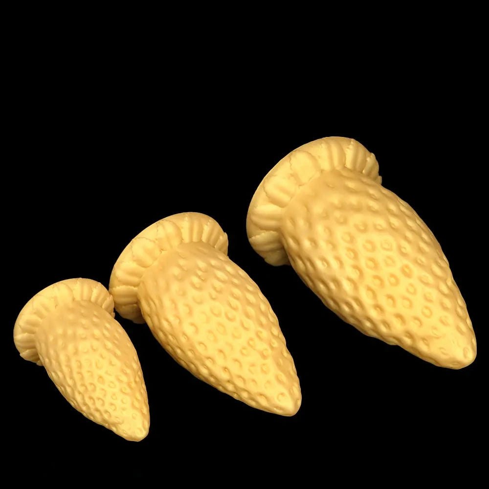 Gold Strawberry Anal Plug, S/M/L - Thick Silicone Butt Plug