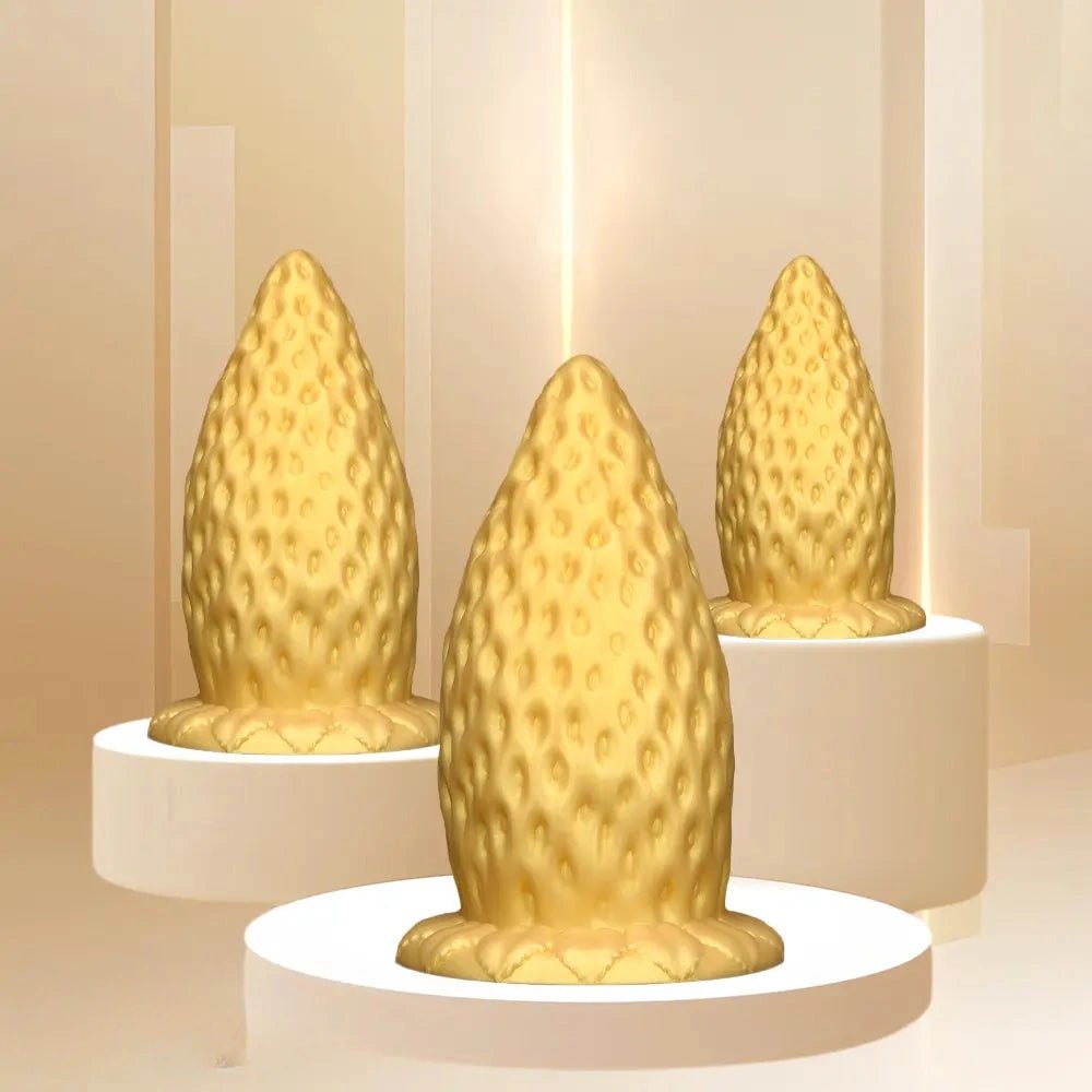 Gold Strawberry Anal Plug, S/M/L - Thick Silicone Butt Plug