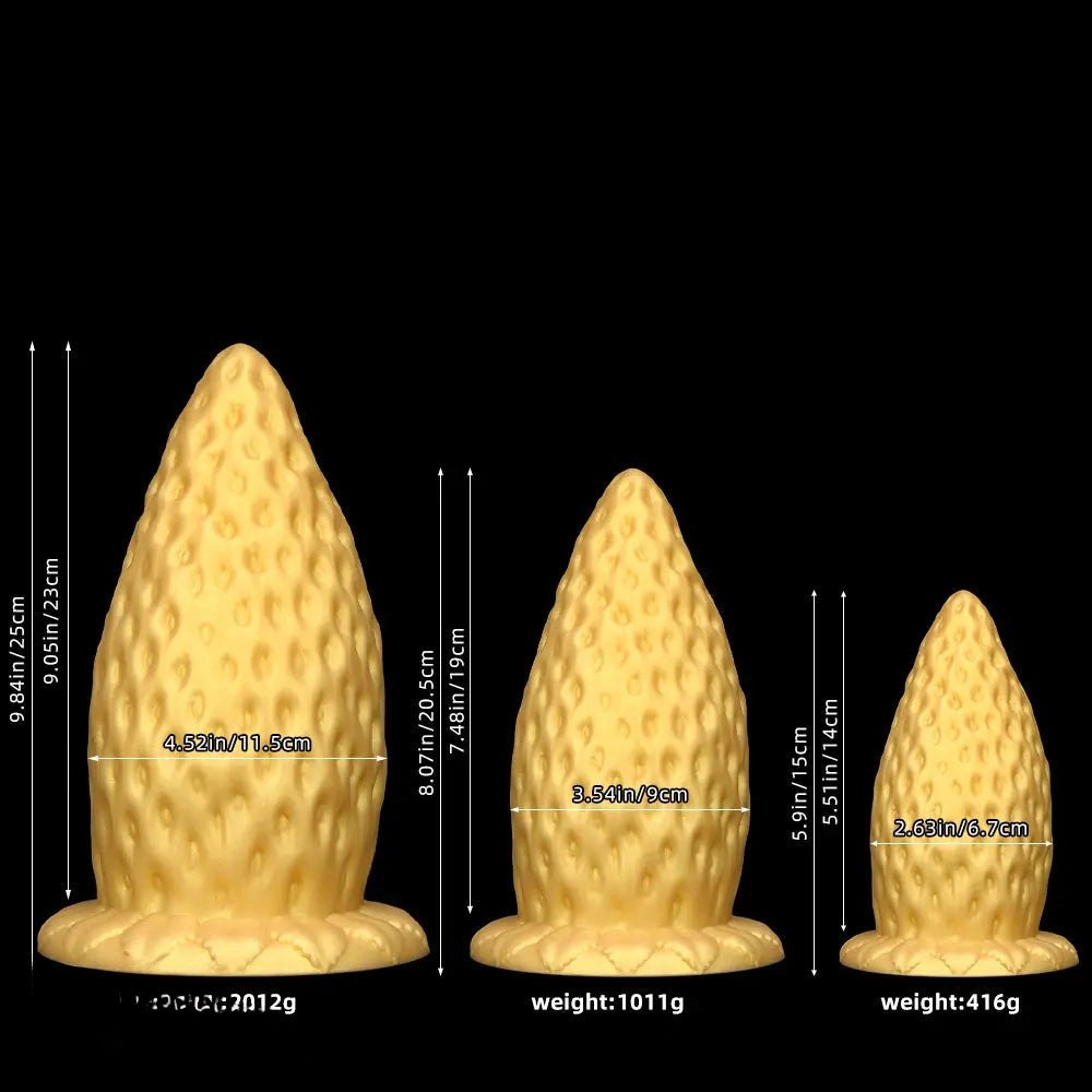 Gold Strawberry Anal Plug, S/M/L - Thick Silicone Butt Plug