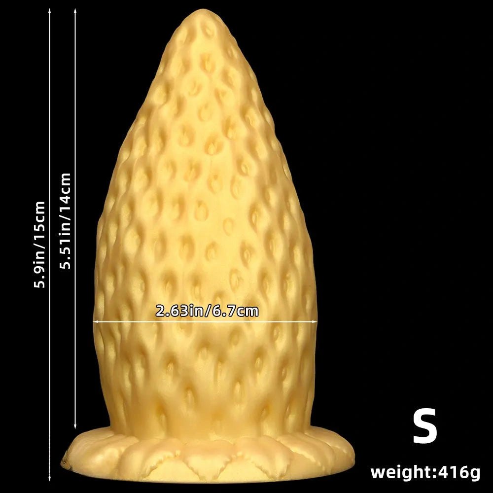 Gold Strawberry Anal Plug, S/M/L - Thick Silicone Butt Plug