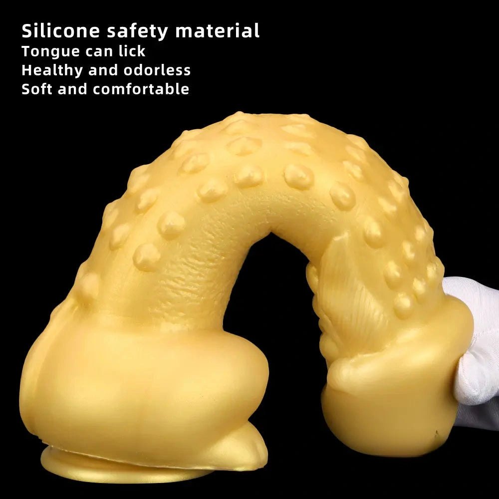 Golden Beard Fantasy Dildo - Gold Silicone Monster Dildo