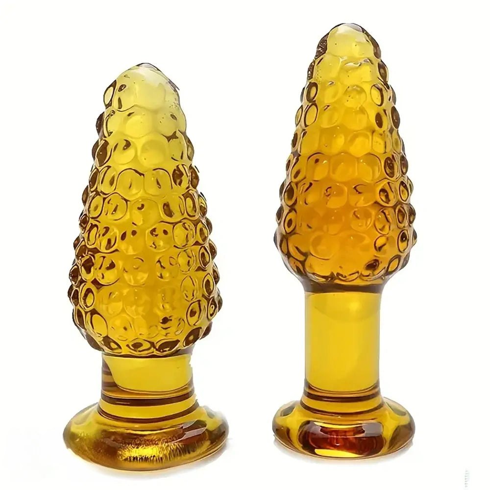 Golden Glass Anal Plug - Textured Glass Butt Plug