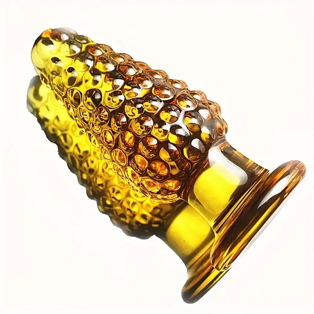 Golden Glass Anal Plug - Textured Glass Butt Plug