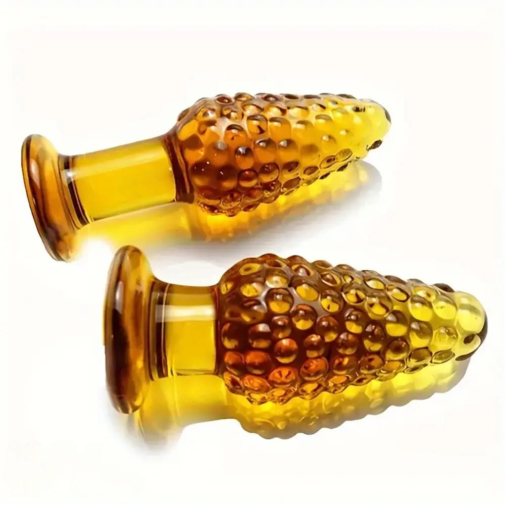 Golden Glass Anal Plug - Textured Glass Butt Plug