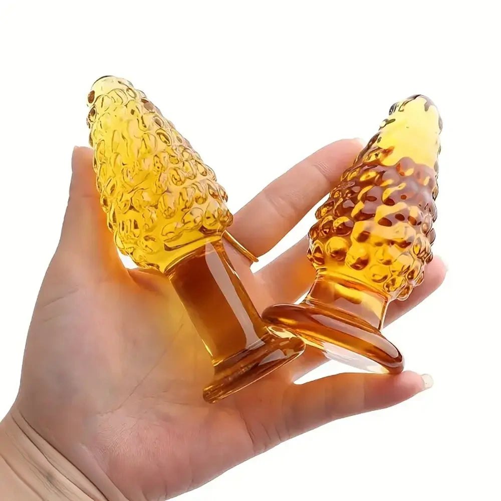 Golden Glass Anal Plug - Textured Glass Butt Plug