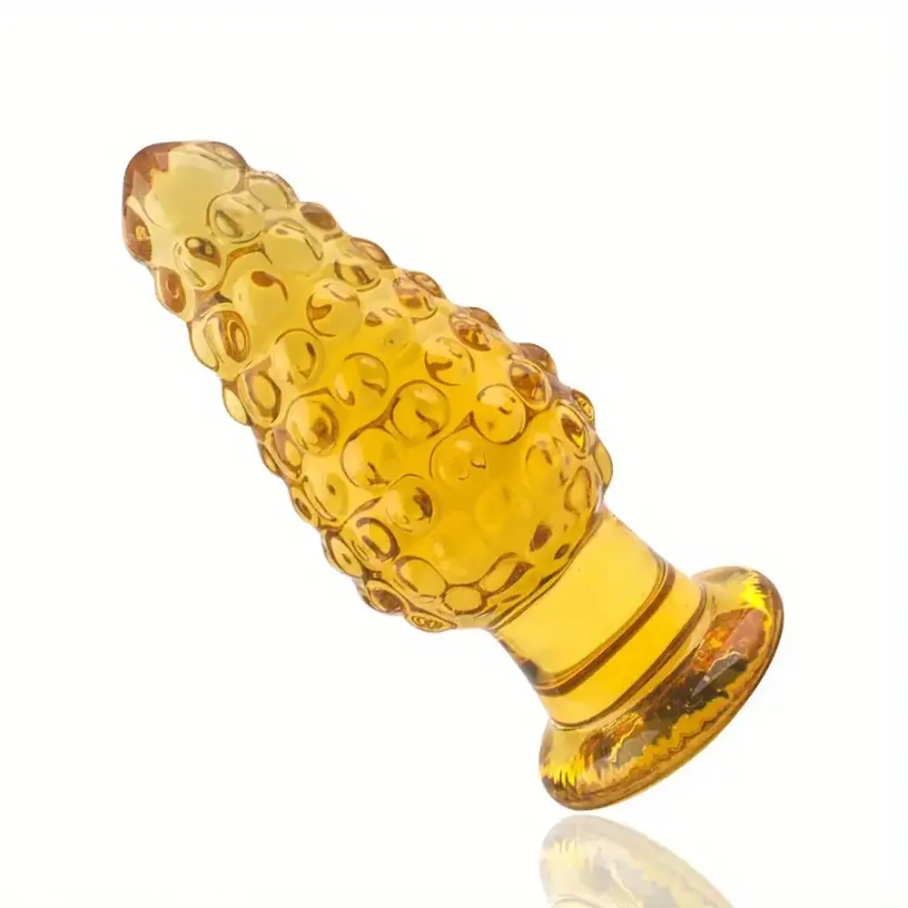 Golden Glass Anal Plug - Textured Glass Butt Plug