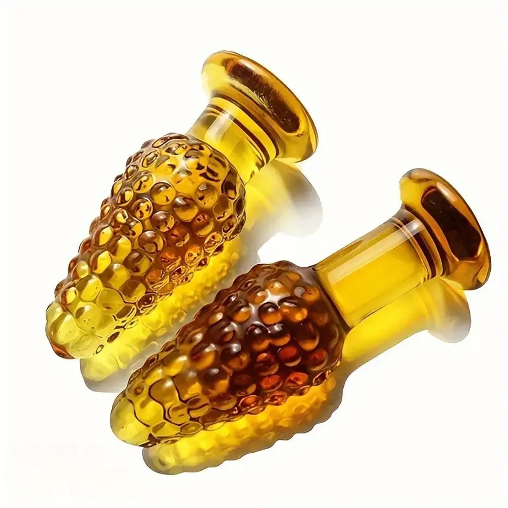Golden Glass Anal Plug - Textured Glass Butt Plug