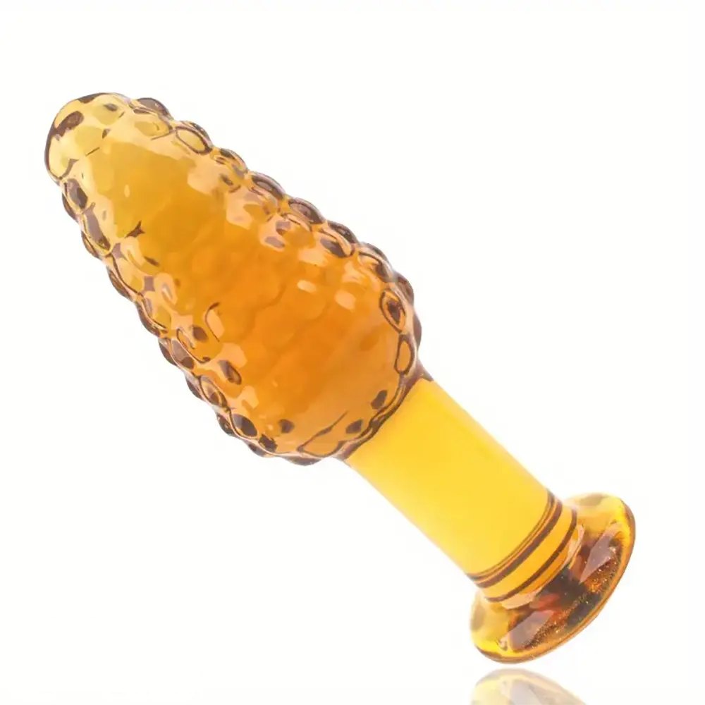 Golden Glass Anal Plug - Textured Glass Butt Plug