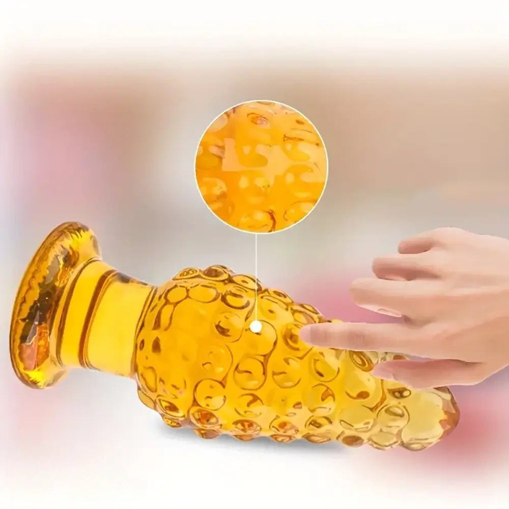 Golden Glass Anal Plug - Textured Glass Butt Plug
