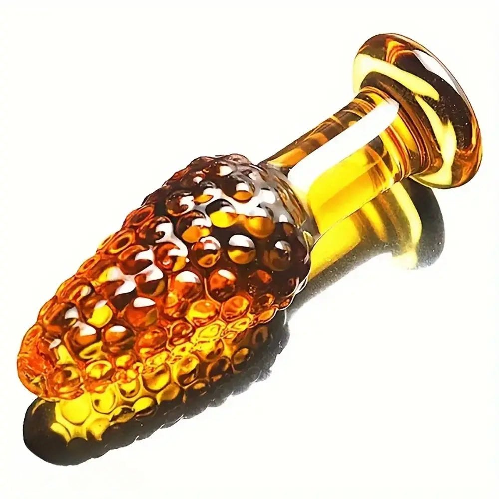 Golden Glass Anal Plug - Textured Glass Butt Plug
