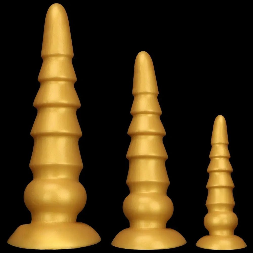 Golden Graduated Anal Plug - Ribbed Silicone Anal Plug