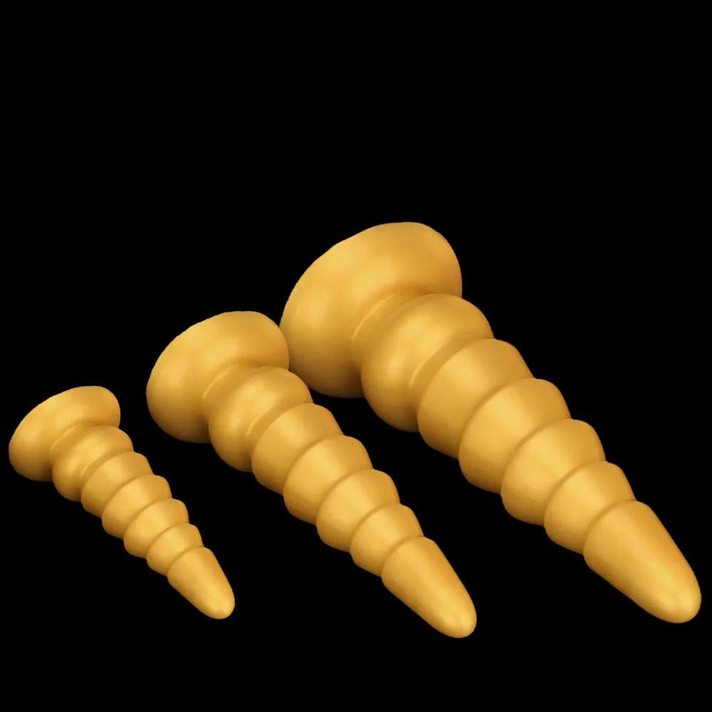 Golden Graduated Anal Plug - Ribbed Silicone Anal Plug