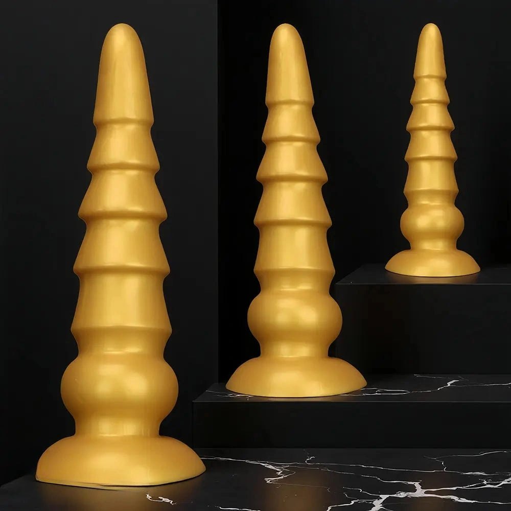 Golden Graduated Anal Plug - Ribbed Silicone Anal Plug