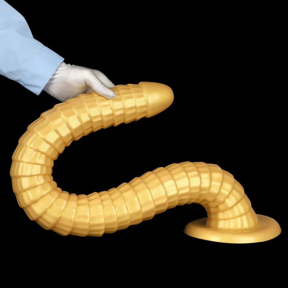 Golden Ribbed Giant Dildo - Huge Silicone Dildo