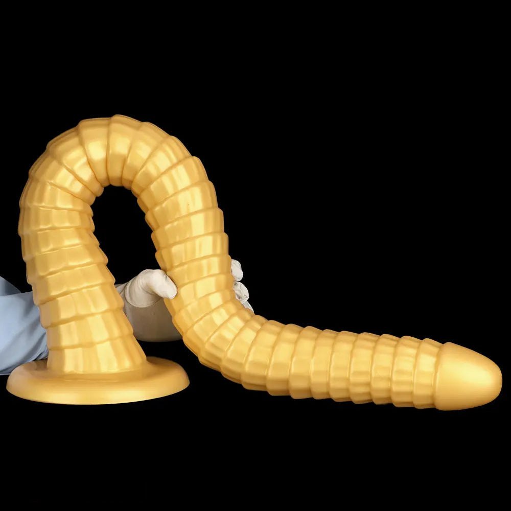 Golden Ribbed Giant Dildo - Huge Silicone Dildo
