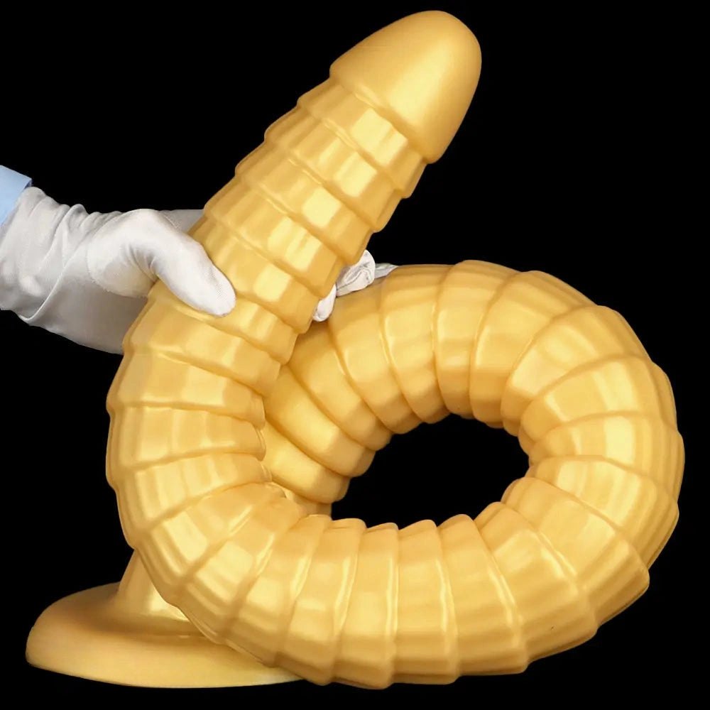 Golden Ribbed Giant Dildo - Huge Silicone Dildo