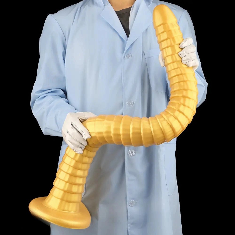 Golden Ribbed Giant Dildo - Huge Silicone Dildo