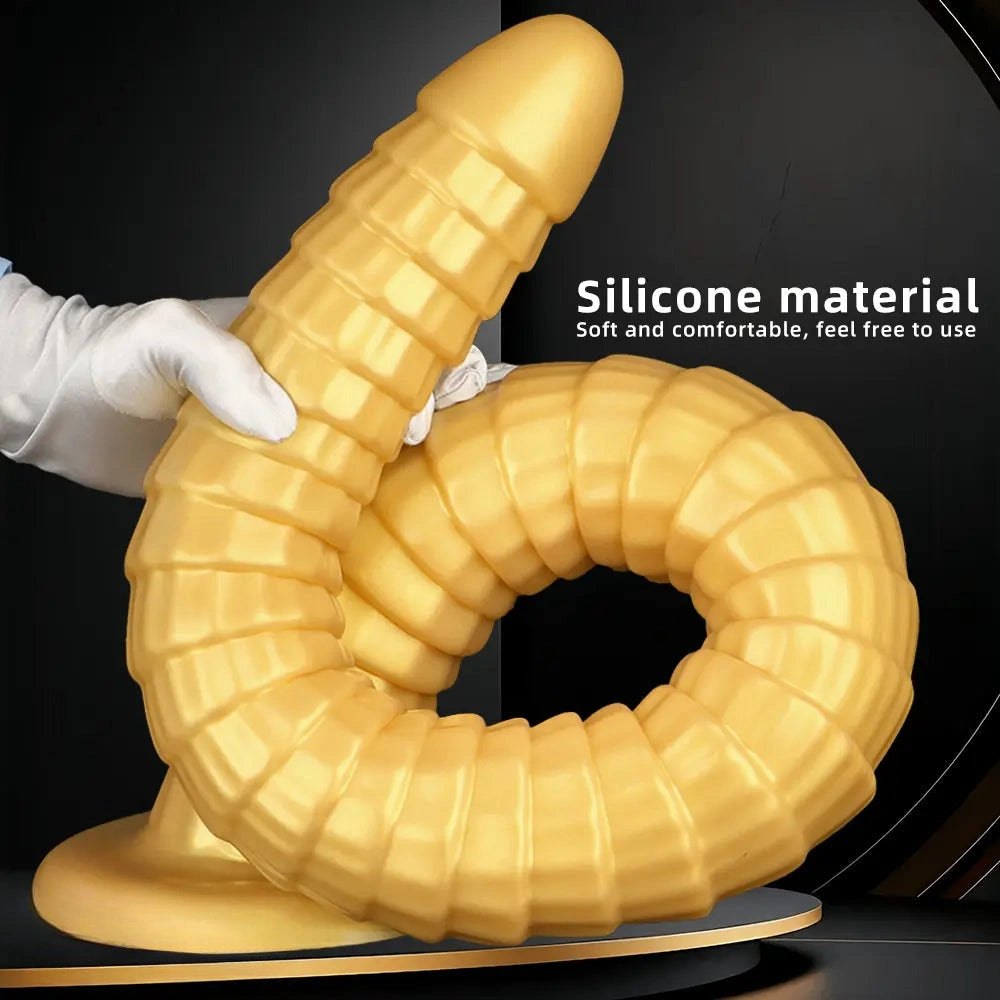 Golden Ribbed Giant Dildo - Huge Silicone Dildo