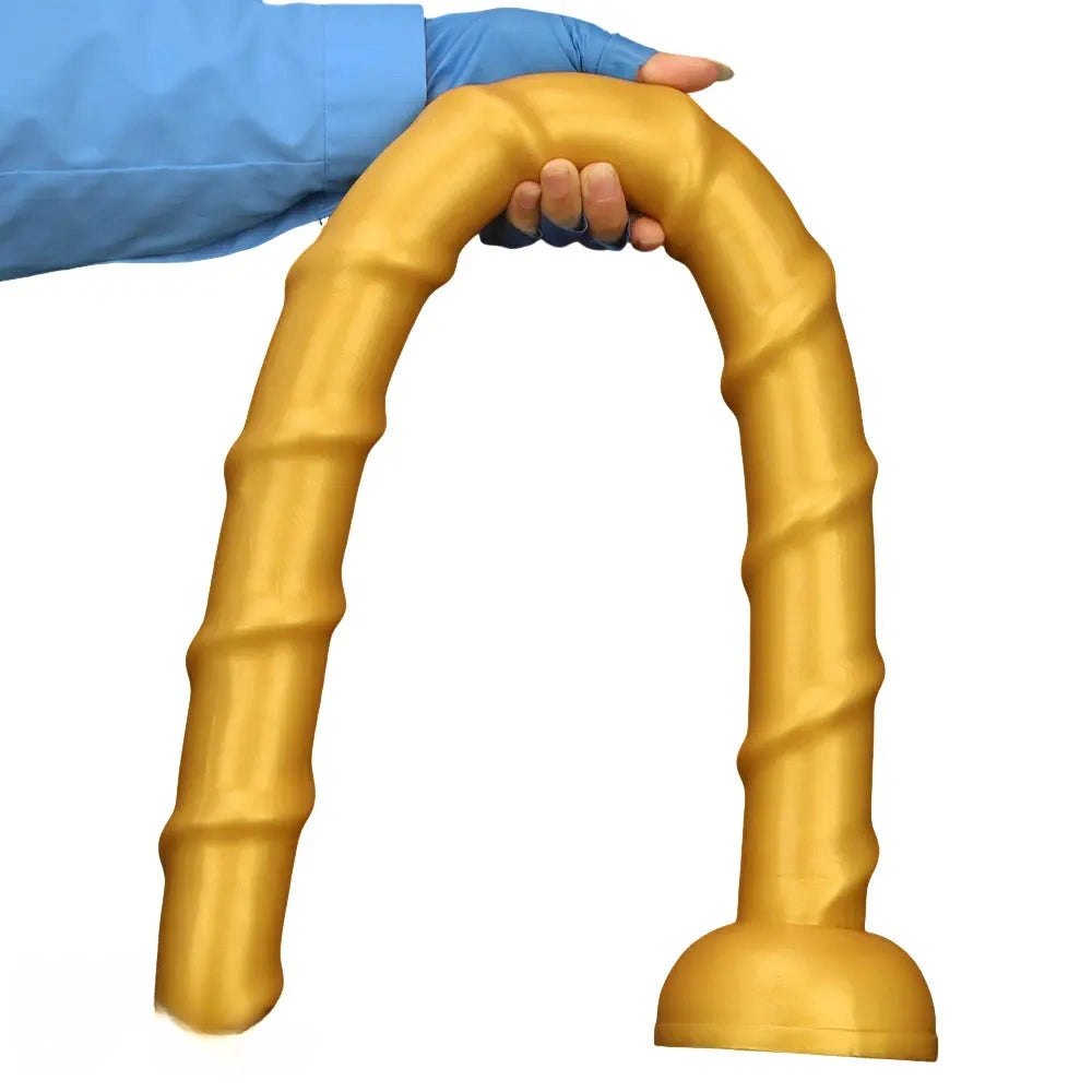 Golden Ribbed Long Dildo - Huge Silicone Dildo