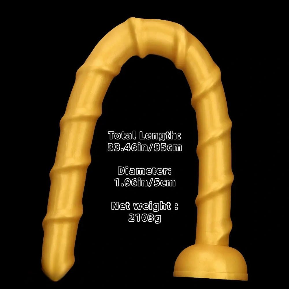 Golden Ribbed Long Dildo - Huge Silicone Dildo