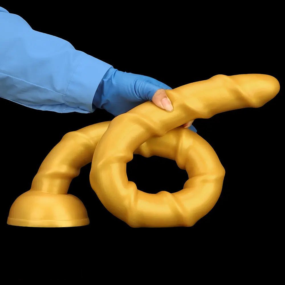 Golden Ribbed Long Dildo - Huge Silicone Dildo