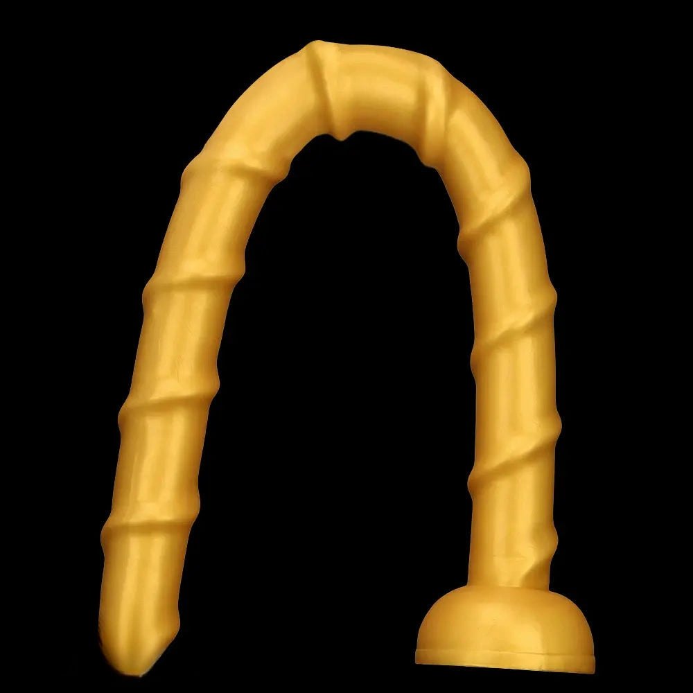 Golden Ribbed Long Dildo - Huge Silicone Dildo