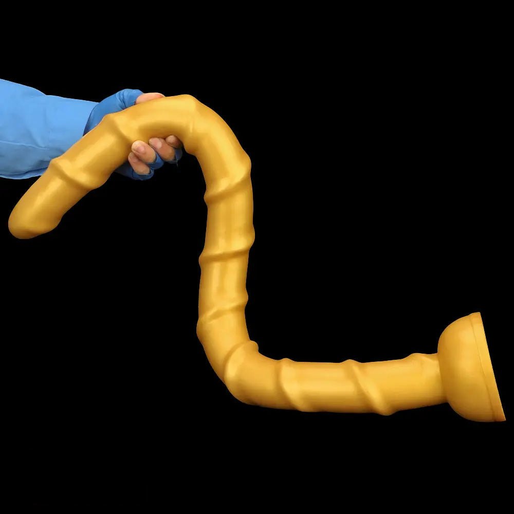 Golden Ribbed Long Dildo - Huge Silicone Dildo