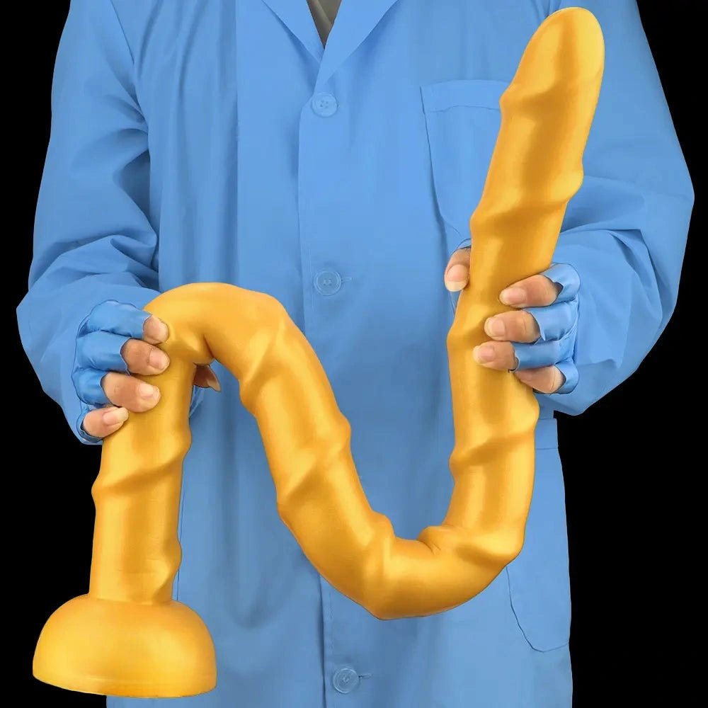 Golden Ribbed Long Dildo - Huge Silicone Dildo