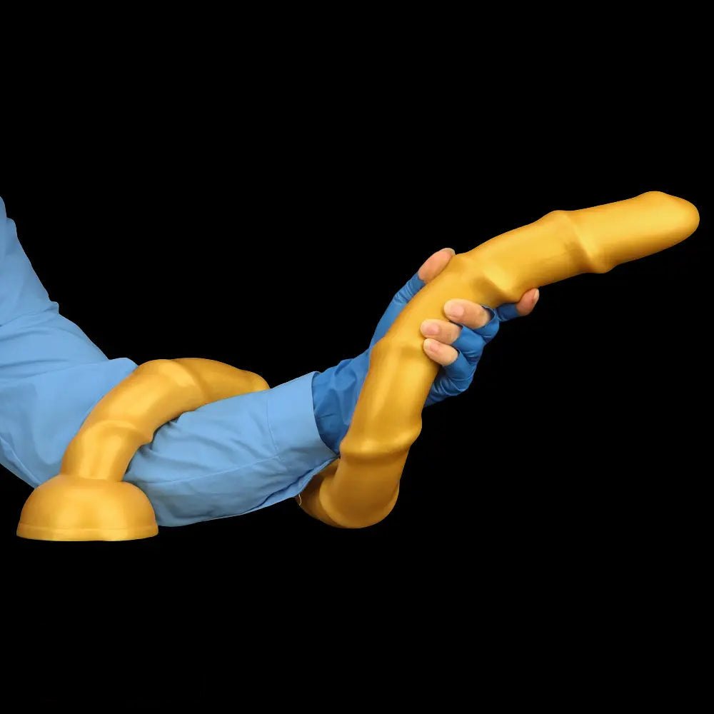 Golden Ribbed Long Dildo - Huge Silicone Dildo