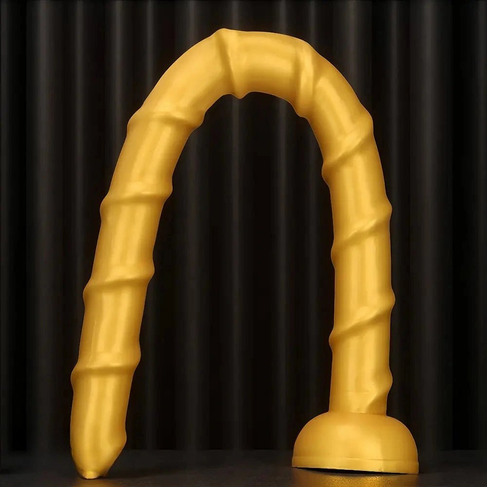 Golden Ribbed Long Dildo - Huge Silicone Dildo